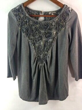 BKE Gimmicks S Gray Gold Velour Embellished Top